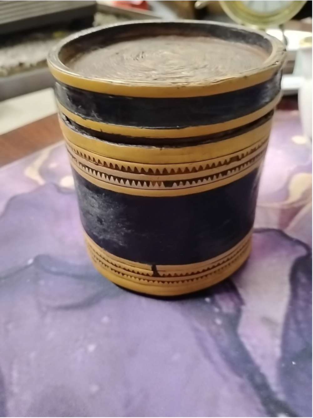 Vintage Asian lacquer betel box woven bamboo